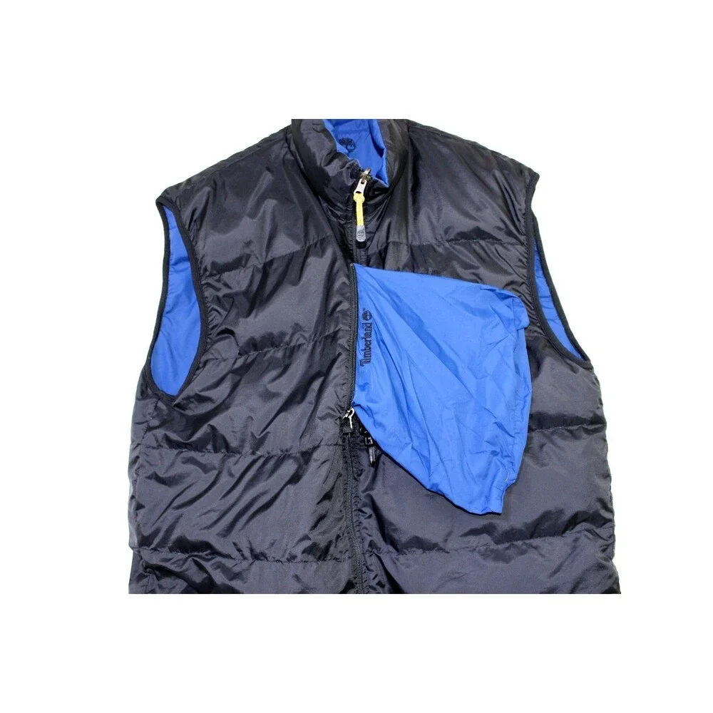 Timberland Stow N Go Down Vest Mens L Blue Black Packable Puffer Duck Insulated